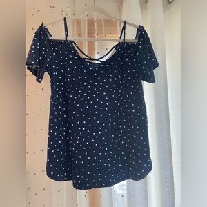 Kaileigh Valette back detail Cold Shoulder, blue polka dot. Size M